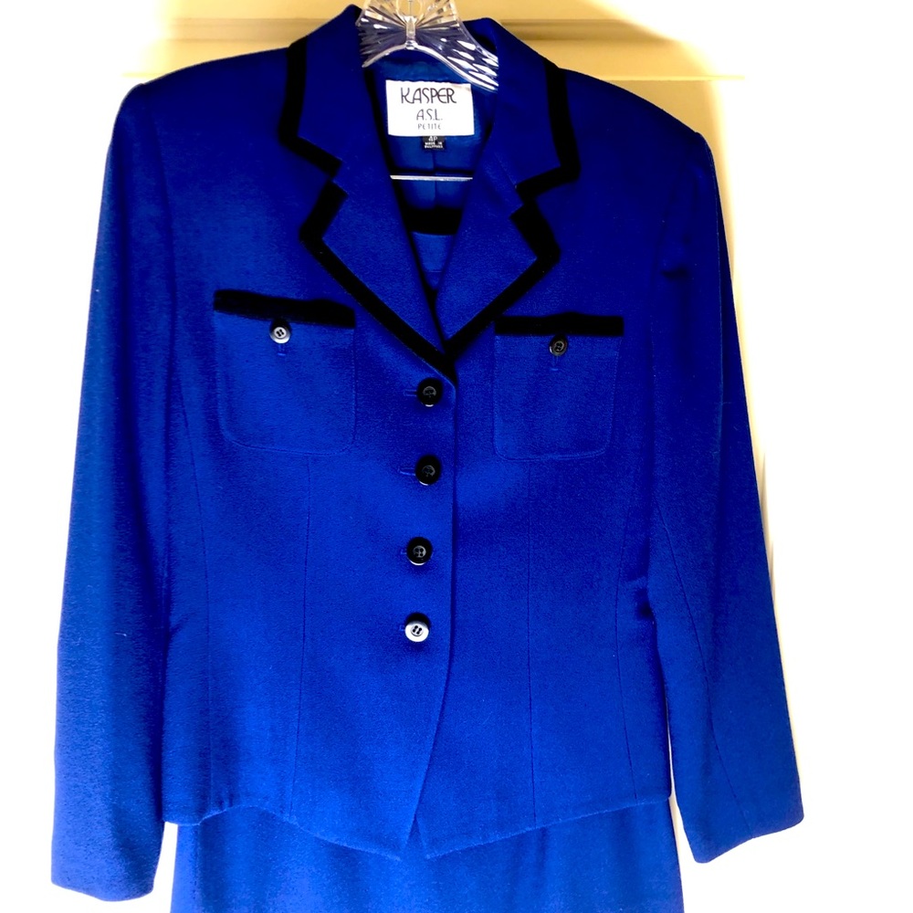 Vintage Kasper electric blue 2-piece wool suit